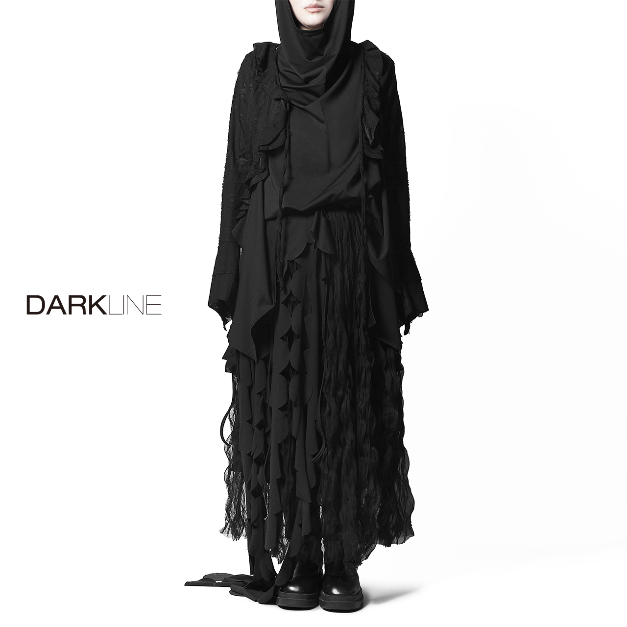 [DL] Yohji暗黑撕裂 流浪感连帽几何不规则两件套组上衣四季可穿