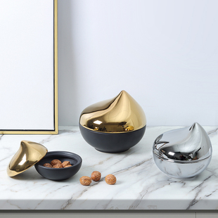 现代北欧轻奢极简电镀银色逗点陶瓷储物罐摆件家居样板房酒店饰品