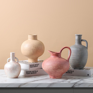 斑驳做旧复古几何陶瓷花瓶花器摆件新中式北欧诧寂风莫兰迪装饰品
