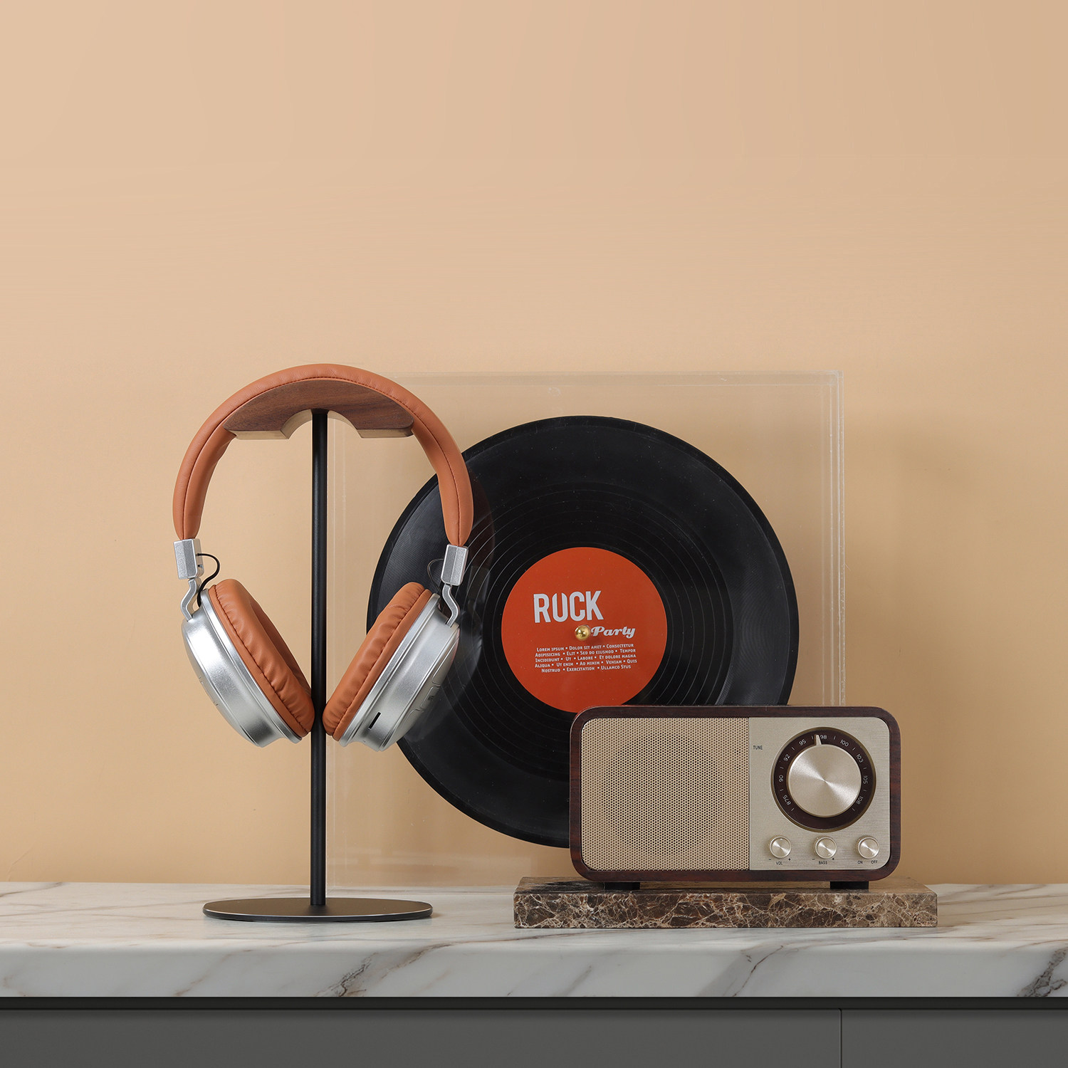 现代轻奢耳机音箱组合摆件样板间音乐主题套装陈设书房桌面装饰品