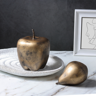 现代轻奢新中式古铜色金色仿真水果苹果梨子陶瓷摆件饰品摆设道具