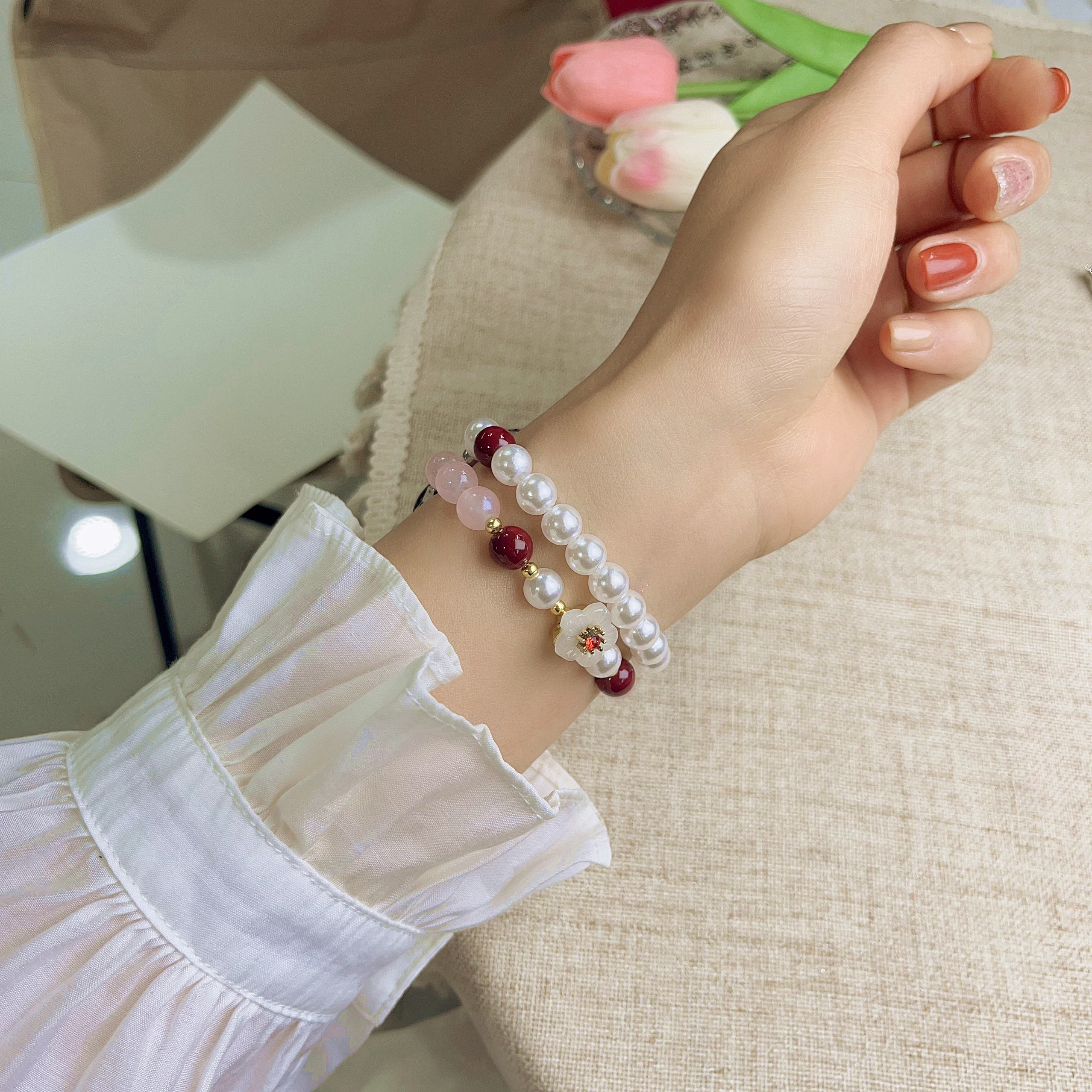 梅花珍珠表带iwatch珍珠手链表带