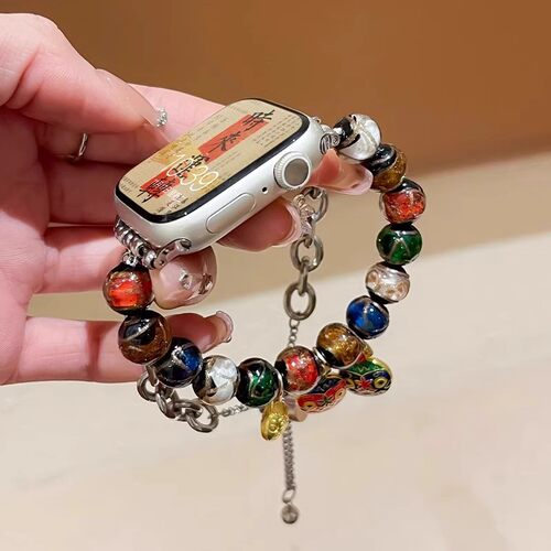 适用于AppleWatch9表带新款苹果手表iwatch10智能表带琉璃串珠S10