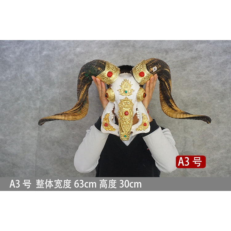 藏式包铜羊头骨工艺品 手工镶铜羊头标本 壁挂装饰摆件店面装饰