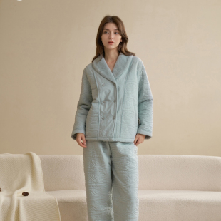 双排扣保暖外穿家居服套装 轻羽绒棉夹棉时尚 女睡衣2025冬季 创五季