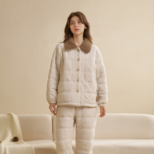 甜美女可外穿家居服套 千雾绒夹棉素色时尚 创五季 女士睡衣2025冬季