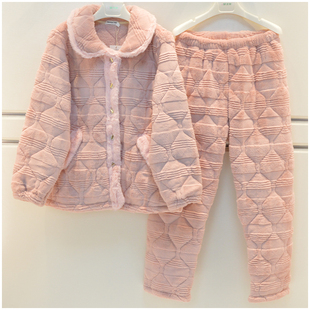 精雅女士睡衣冬季加厚雅舒绒三层夹棉加厚素色简约可外穿女家居服