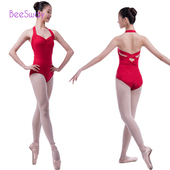 挂脖舞蹈服红色芭蕾练功服黑色瑜伽体操服艺术照连体服leotard