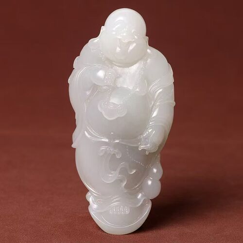 天然正品和田玉摆件烟紫弥勒佛手把件玉佩车载挂件佛公玉石和田玉
