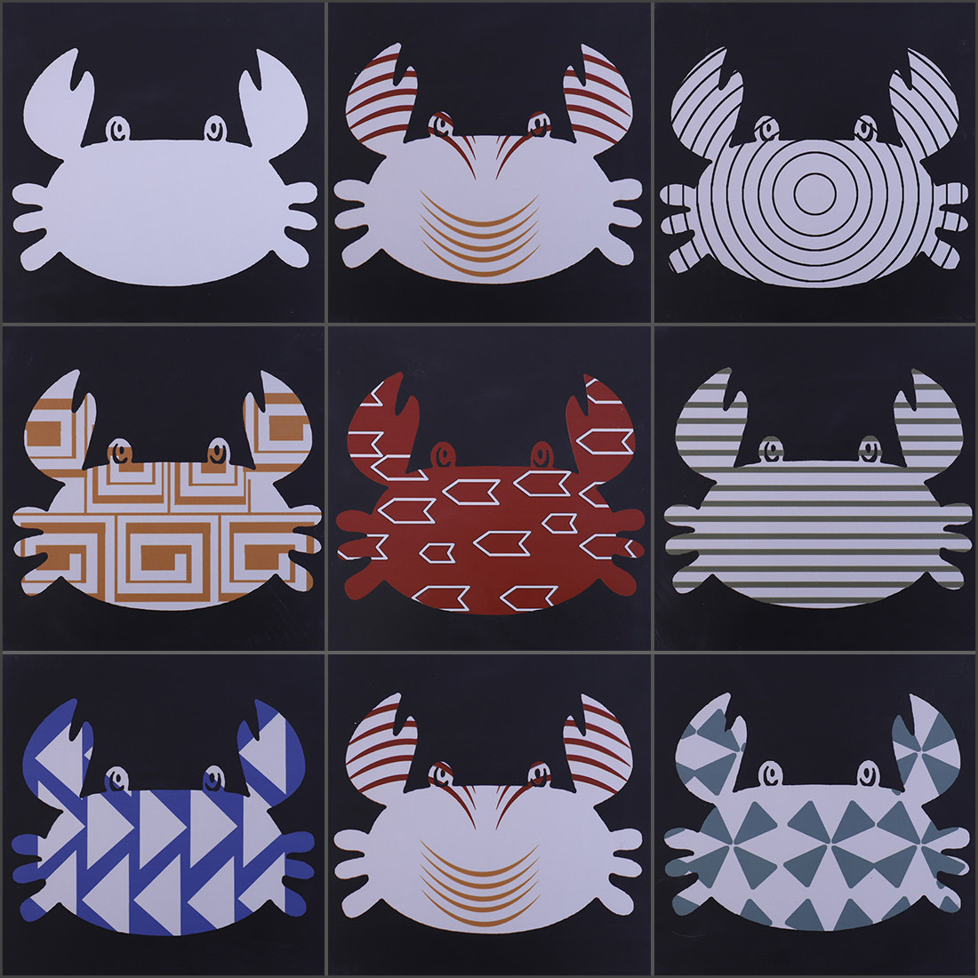 卡通螃蟹花砖海鲜馆防滑地砖烧烤店哑光墙砖餐厅背景墙砖厨卫300