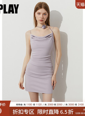 DPLAY【惠品】2025年夏季新款紫色吊带连衣裙女时尚修身裙子短裙