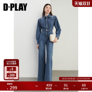 新款 连体裤 气质复古蓝色连体裤 女长款 原色牛仔裤 DPLAY2025秋季