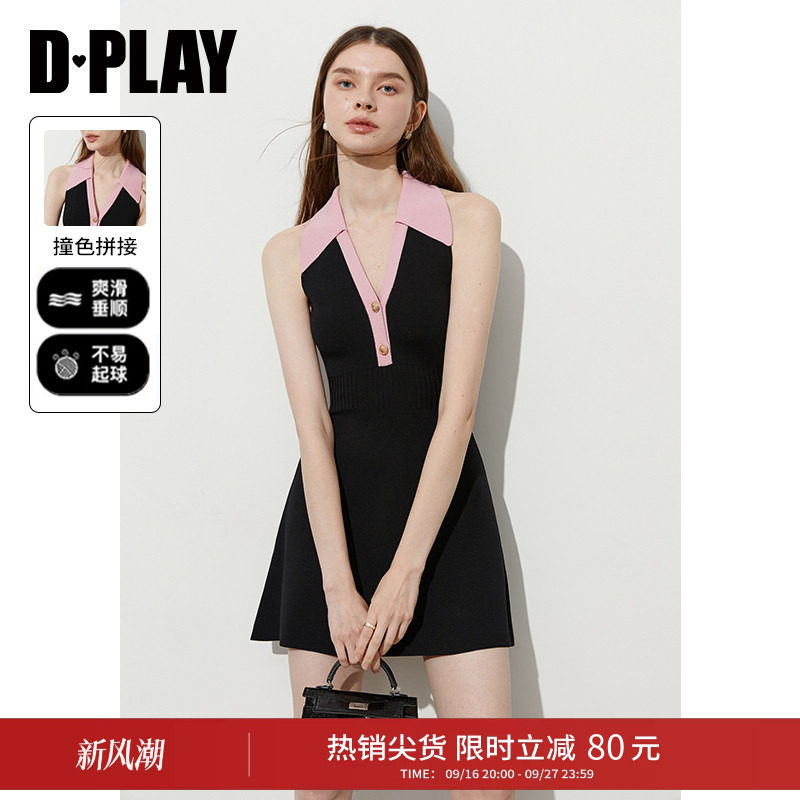 DPLAY黑色v领连衣裙冰丝短裙图片