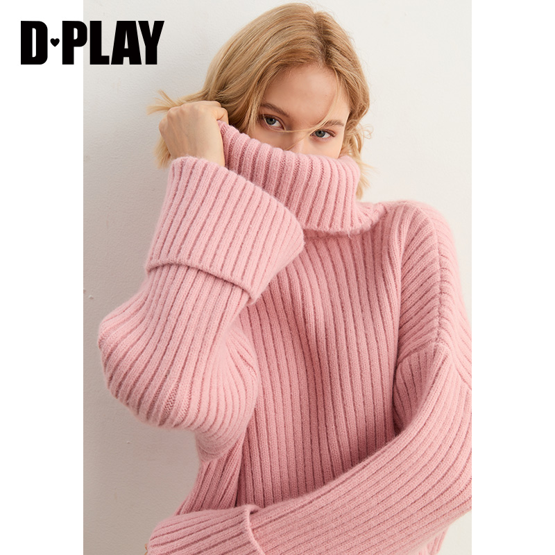 秋冬新款ins高翻领花簇套头毛衫