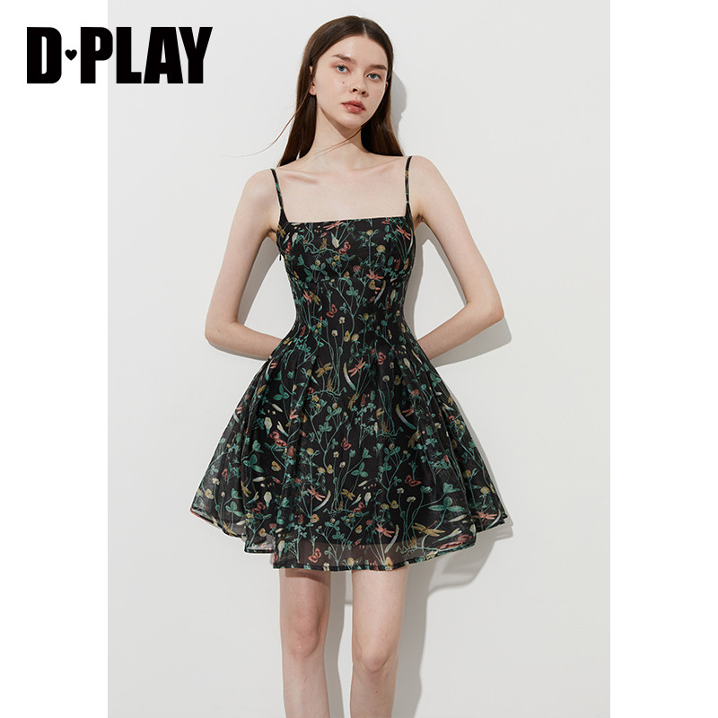 DPLAY【度假系列】2025年夏季新款黑色吊带连衣裙女雪纺裙子短裙,女装/女士精品,连衣裙,淘宝优惠券,粉丝福利购,淘宝优惠卷