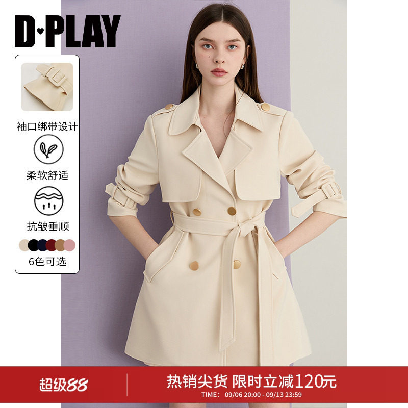 DPLAY2026秋季新款气质通勤风米白风衣收腰小个子短外套女短款图片