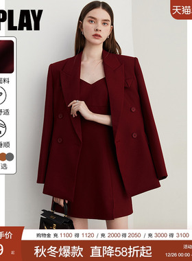 DPLAY2025年秋季新款红色极简西装女气质时尚休闲外套西服套装