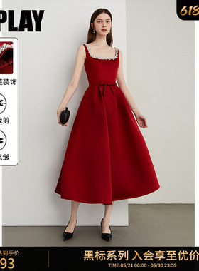 DPLAY【黑标】2026年夏季新款红色连衣裙晚礼服订婚礼服裙敬酒服