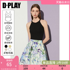 DPLAY2024夏季百搭黑色吊带圆领挂脖吊带一体式胸垫吊带背心上衣