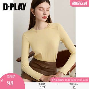 好看气质T恤衫 黄色圆领上衣女多巴胺修身 新款 DPLAY2025年秋季
