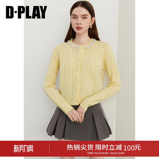 上衣长袖 百搭黄色圆领100羊毛毛衣针织衫 女 新款 DPLAY秋季
