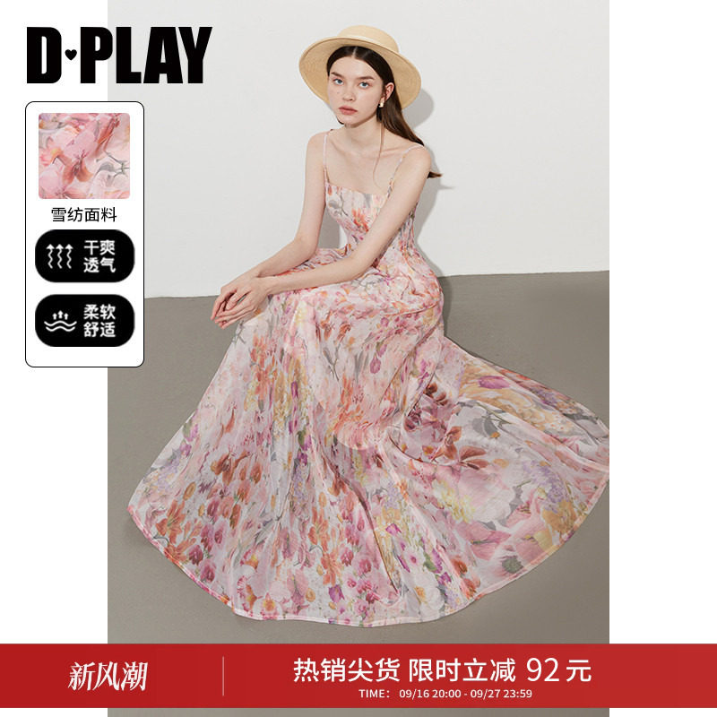 DPLAY夏季粉色沙滩吊带连衣裙图片