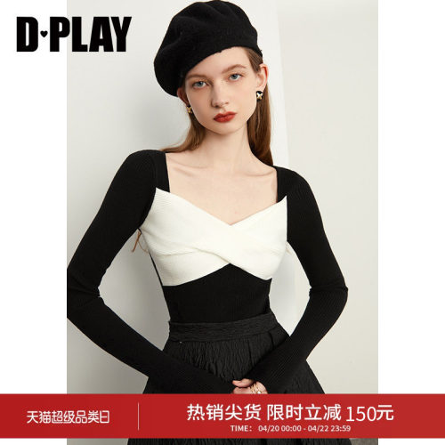 DPLAY方领针织衫熊猫色毛衣