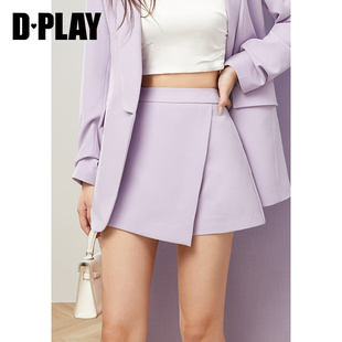 DPLAY春新长春花蓝高腰A字不对称搭片西装 短裤