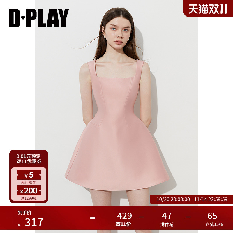DPLAY2025年夏季新款粉色连衣裙女法式短款礼服裙子公主裙短裙