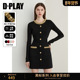 DPLAY 小黑裙毛衣裙 法式 黑标 钻领黑色针织连衣裙含羊毛女修身
