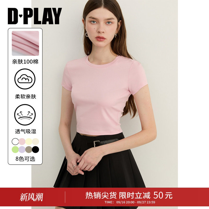DPLAY粉色圆领短款T恤图片