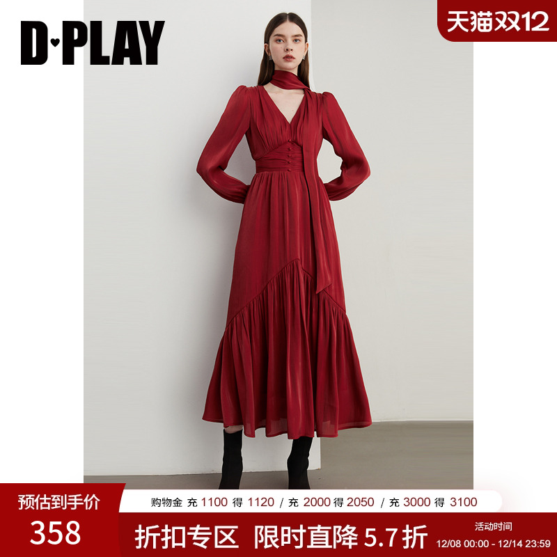 DPLAYV领飘带高腰连衣裙