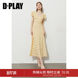 气质收腰裙子长裙 黄色连衣裙女好看漂亮法式 DPLAY夏季 新款