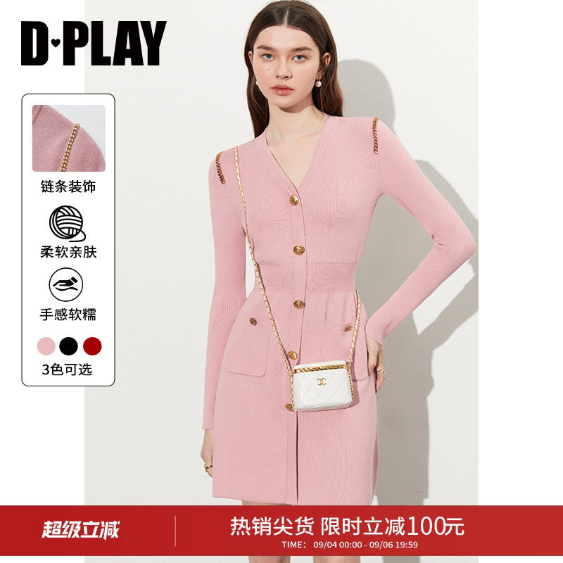 DPLAYV领假门襟针织连衣裙图片
