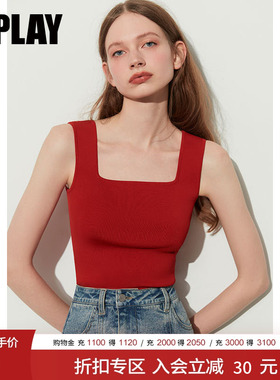 DPLAY夏季新款复古红色吊带背心女多巴胺外穿修身针织上衣