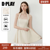 白色挂脖连衣裙女收腰短款 DPLAY2025年夏季 新款 礼服裙短裙小白裙