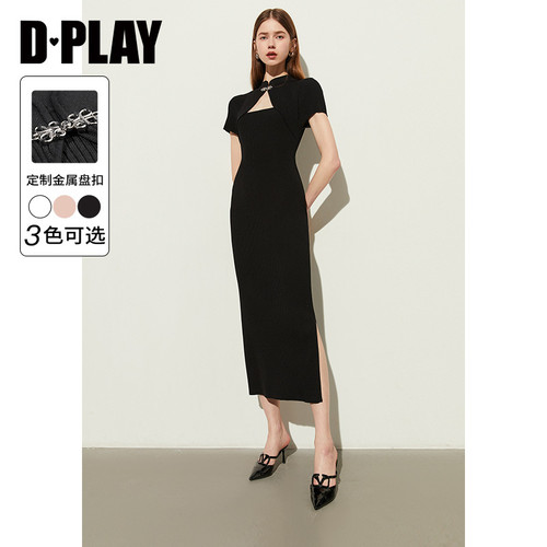 DPLAY黑色旗袍新中式连衣裙