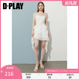 白色吊帶連衣裙女短款 網紗裙子拼接蕾絲短裙 新款 DPLAY2025年夏季