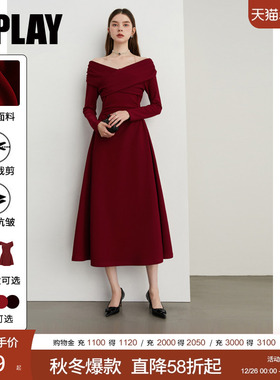 DPLAY2025冬季法式红色连衣裙女订婚结婚礼服裙新娘敬酒服女长裙