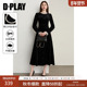 DPLAY 丝绒蕾丝裙子女 黑色连衣裙法式 轻奢闪钻系列 2025新款