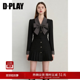 DPALY黑色蝴蝶结法式西装裙收腰百褶独特超好看的连衣裙2026秋季