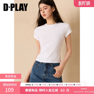 基础款 DPLAY2026年夏季 清新软糯圆领修身 T恤女新款 上衣 白色短袖