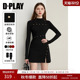 DPLAY2025年冬季 新款 黑色连衣裙女下摆开叉气质毛衣裙针织裙短裙