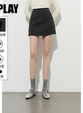 DPLAY2025年冬季新款时尚百搭高腰半身裙女时尚修身短裙