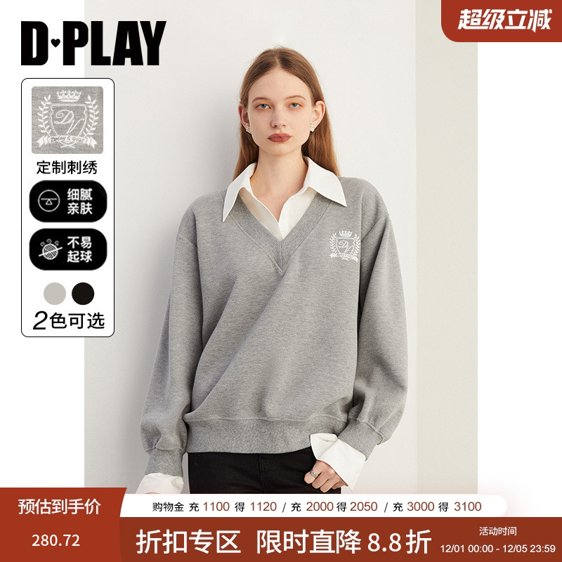 DPLAY灰色通勤衬衫套头卫衣