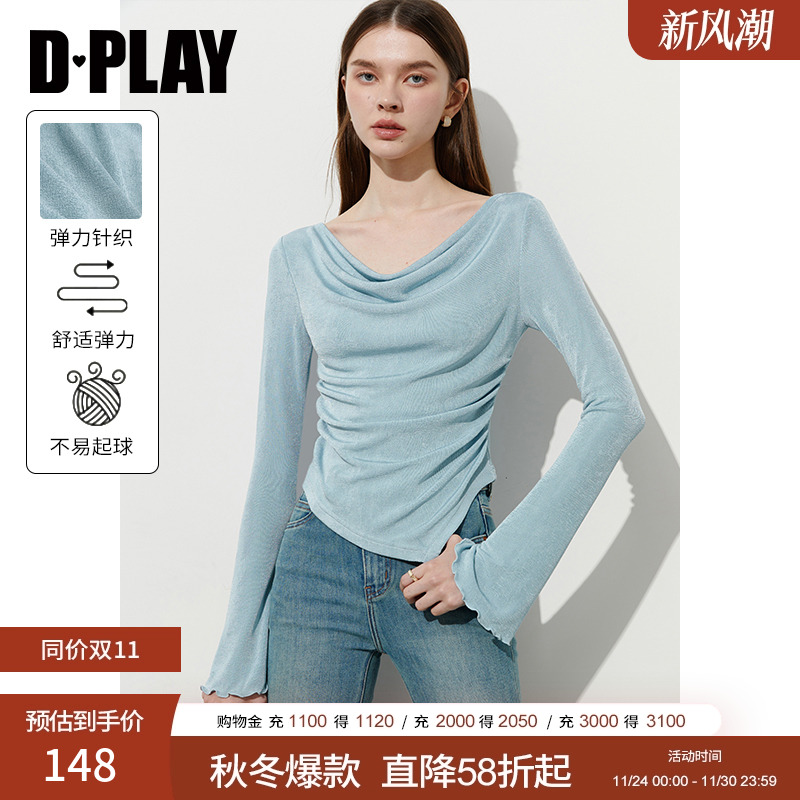 DPLAY荡领木耳边T恤上衣