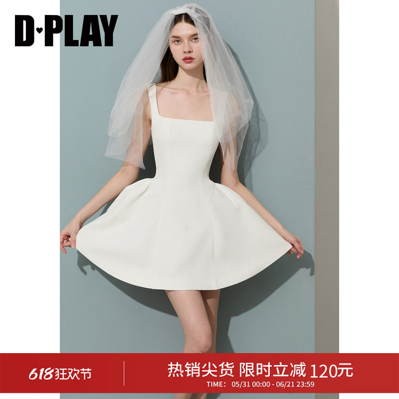 DPLAY【白月光系列】2026年夏季白色连衣裙女赫本气质小个子短裙