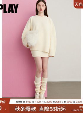 DPLAY2025秋季新款白色半身裙女短款气质含羊毛针织裙子A字短裙