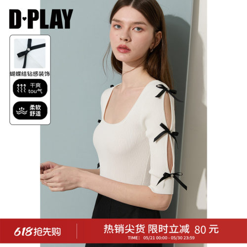 DPLAYU领蝴蝶结针织衫凉感T恤