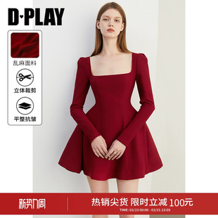 短裙2026年春 新娘礼服裙子长袖 DPLAY新款 红色连衣裙女气质法式